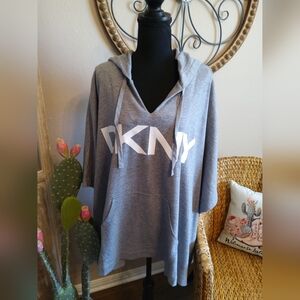 DKNY Light Gray Hooded Logo Poncho